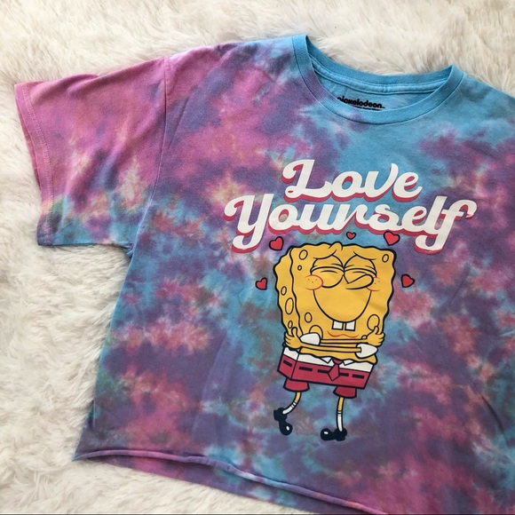 NICKELODEON • SpongeBob SquarePants Love Yourself Tie Dye Crop Top Tee Medium - Picture 4 of 9